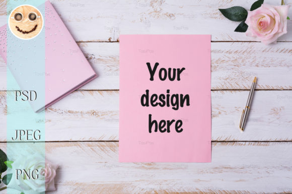 Blank Paper Sheet Mockup with Roses